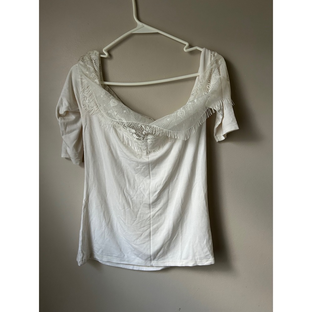 ASOS Off Shoulder Lace Trim Boho Tunic Top‎ Cream White Women Feminine Romantic